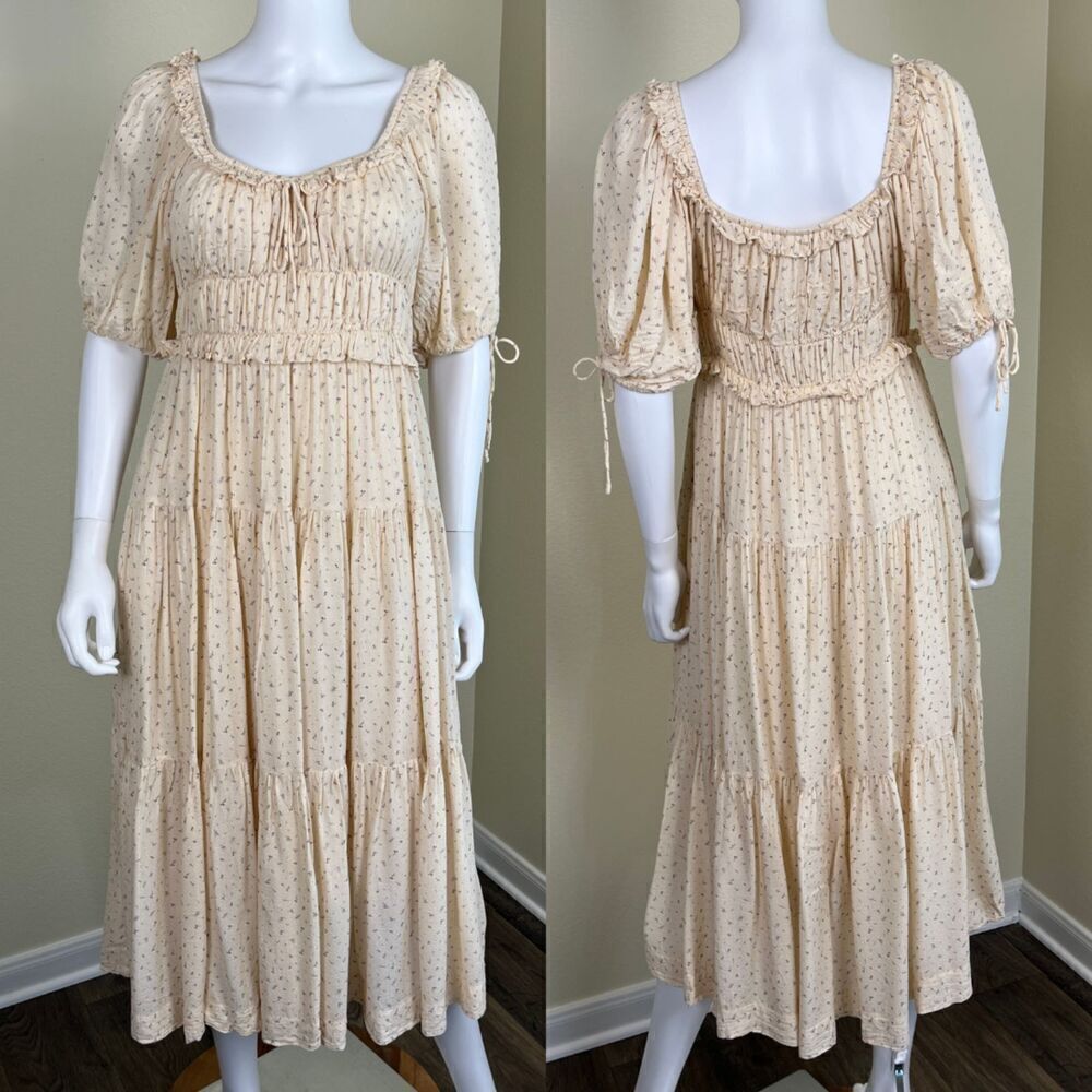 En Saison Women's Size S Yellow Roberta Floral Smocked Ruffle Midi Dress Yellow